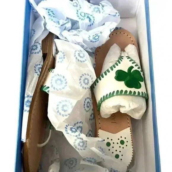 NWT Jack Rogers Classic Samdals White with Embroidered Green Shamrock Size 6 - Picture 13 of 14